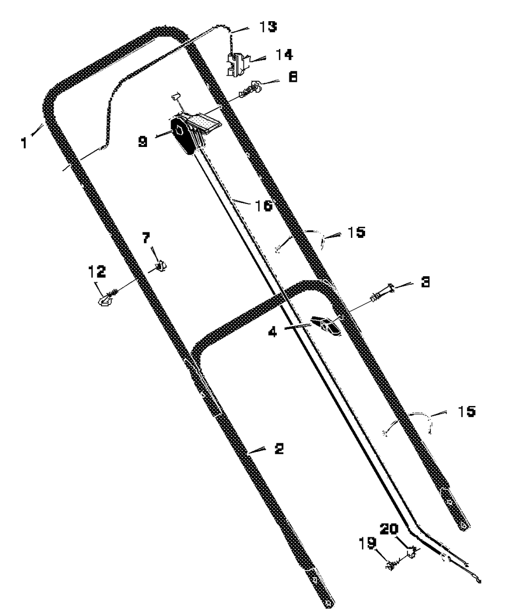 Handle Assembly Diagram and Parts List for 20506X192A 1997 Briggs and Stratton Lawn Mower